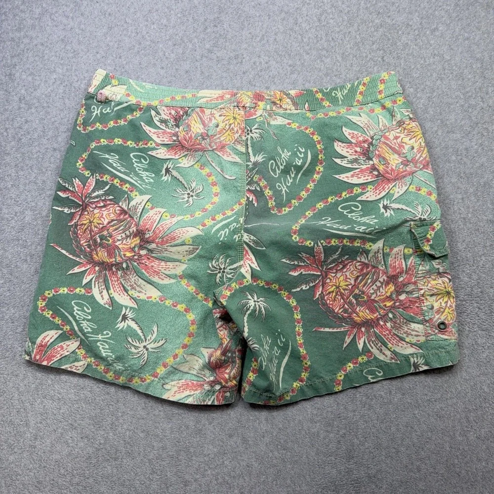 Polo Ralph Lauren Swim Shorts Mens Medium Green Aloha Hawaii Trunks Surf Beach